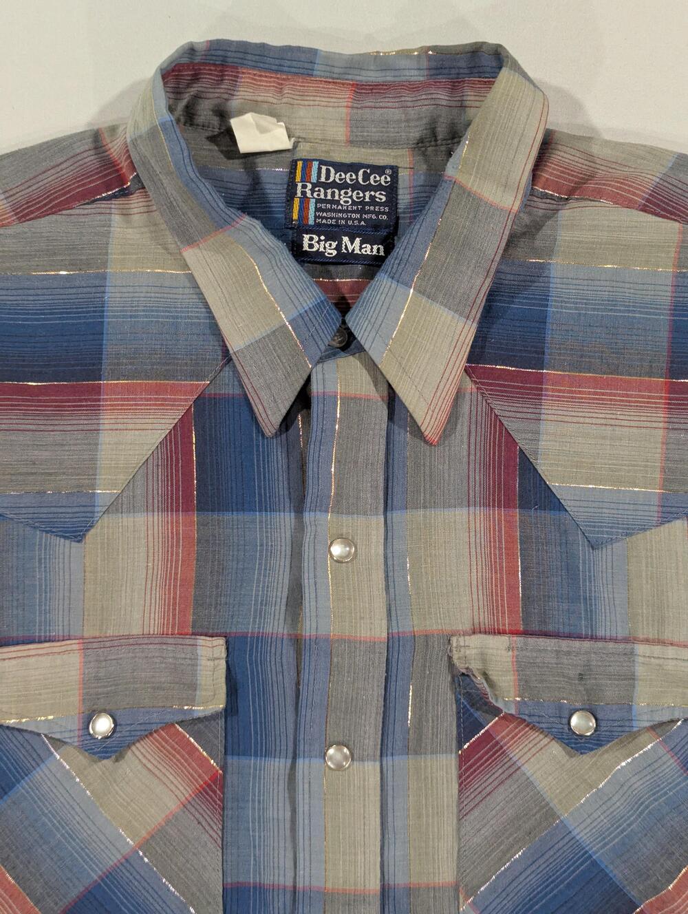 Vintage Dee Cee Rangers Shirt Mens Big 3XL Plaid Short Sleeve Western Pearl Snap